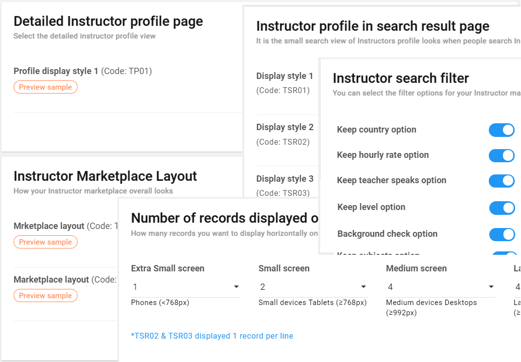 Tutor marketplace layout